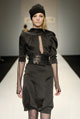 Black plain silk high neck sash dress and black leather woven corset belt 