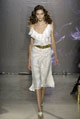White jacquard silk front frill dress and gold buckle belt 