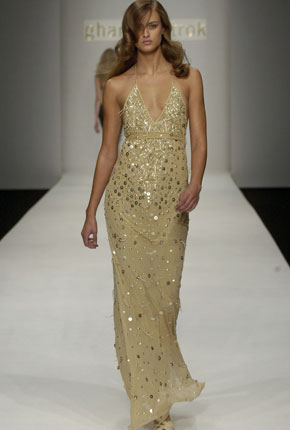 Cruise collection  gold sequin embroidered long halter neck dress
