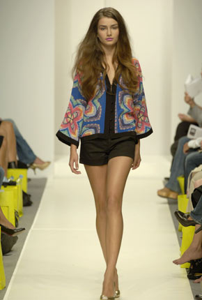 Electric blue scarf print contrast jacket and Black cotton rolled up shorts