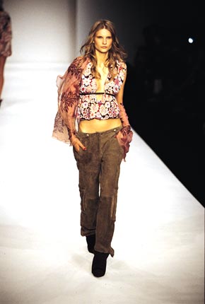 Beaded embroidery princess-line top, suede army pants and batik leaf print embroidered shirt
