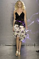 Black jacquard silk frill front top and white/purple flower muslin frill skirt 