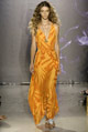 Orange jacquard silk column twisted dress 