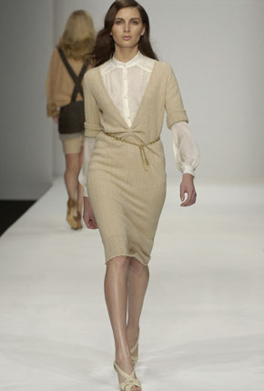 Gold cashmere lurex knit front frill dress and ivory silk muslin lauren shirt 